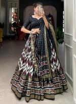 Tussar Silk Black Festival Wear Leheriya Print Readymade Lehenga Choli